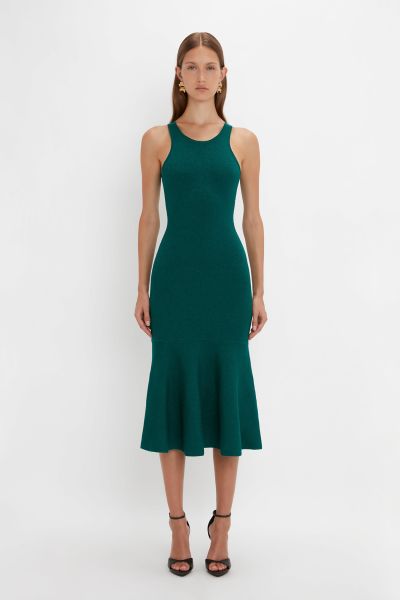 Victoria Beckham Vb Body Sleeveless Dress In Lurex Green Dresses Women Stylish