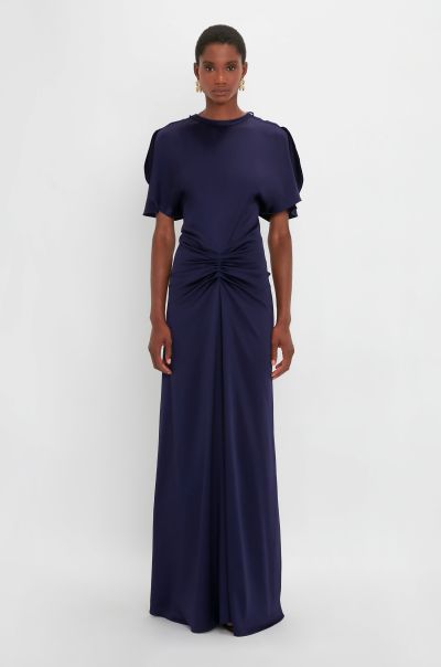 Victoria Beckham Dresses Women Exclusive Gathered Waist Floor-Length Dress In Ultraviolet Superior
