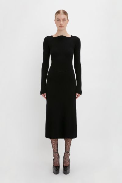 Women Flash Sale Dresses Victoria Beckham Knitted Circle Panel Dress In Black