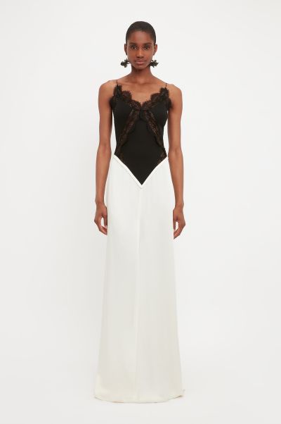 Lace Insert Cami Floor-Length Dress In Ivory Victoria Beckham Shop Dresses Women