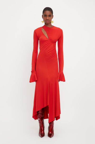 Dresses Women Victoria Beckham Asymmetric Slash Jersey Dress In Crimson Top
