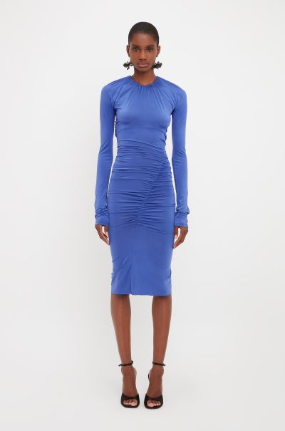 Dresses Victoria Beckham Inviting Long Sleeve Wrap Dress In Iris Blue Women