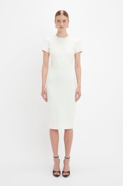 Victoria Beckham Women Affordable Dresses Fitted T-Shirt Dress In Ivory