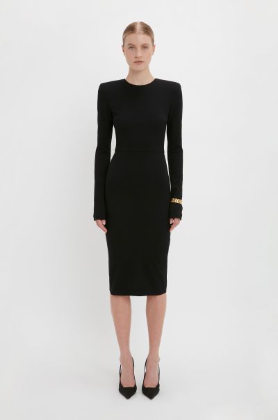 Women Victoria Beckham Reduced To Clear Dresses Long Sleeve T-Shirt Fitted Dress In Black