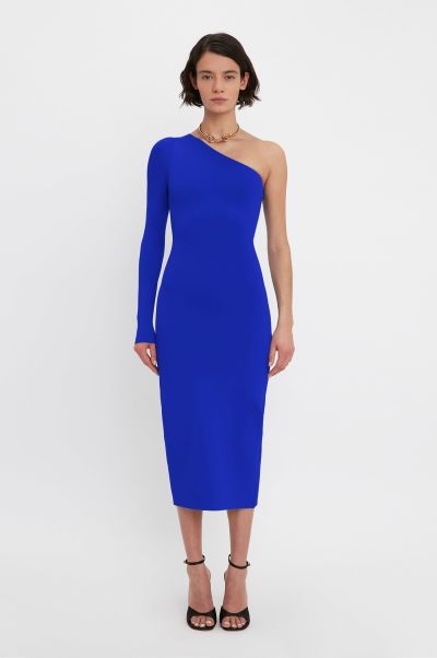 User-Friendly Dresses Victoria Beckham Women Vb Body One Shoulder Midi Dress In Cobalt