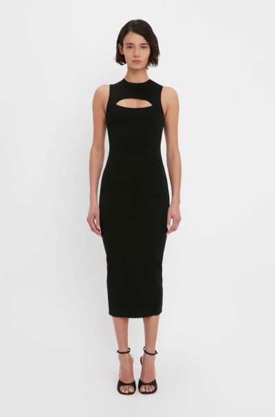 Women Dresses Victoria Beckham Vb Body Slash Front Midi Dress In Black Buy