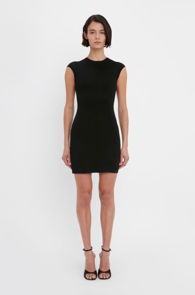 Dresses Victoria Beckham Pioneering Women Vb Body Compact Cap Sleeve Mini Dress In Black