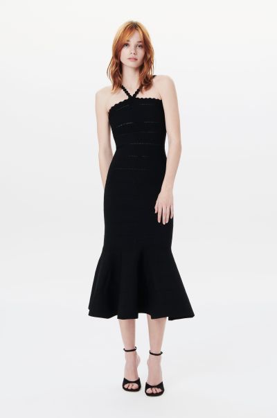 Women Victoria Beckham Best Scalloped Strap Flare Dress In Black Dresses