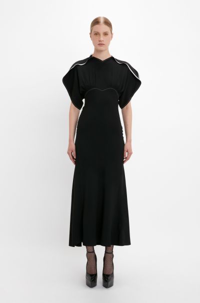 Cost-Effective Victoria Beckham Dresses Drape Sleeve Midi Dress In Black Women