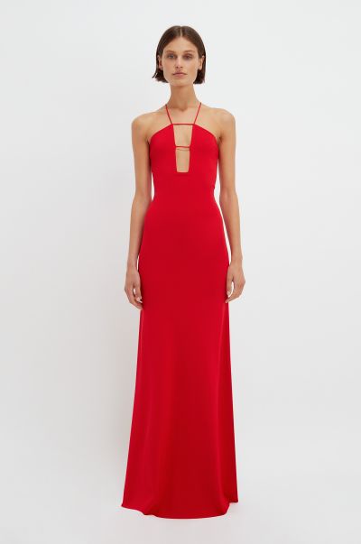Gowns Victoria Beckham Strap Detail Knitted Gown In Red Lowest Ever Women