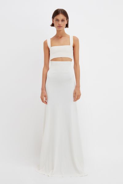 Chic Victoria Beckham Floor-Length Knitted Skirt In White Gowns Women