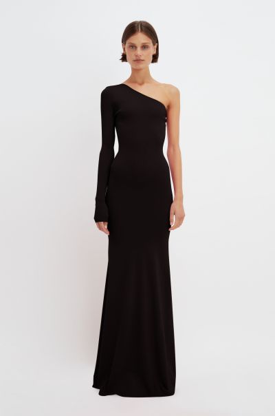 One Shoulder Knitted Gown In Black Sleek Women Gowns Victoria Beckham