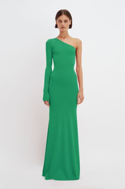 Victoria Beckham Women Gowns Deal One Shoulder Knitted Gown In Green