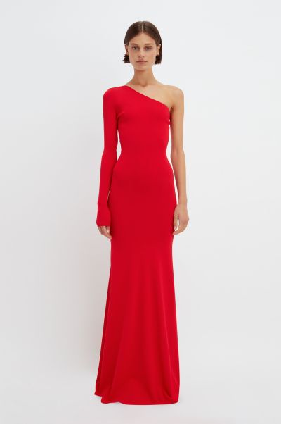 Fresh Women One Shoulder Knitted Gown In Red Victoria Beckham Gowns
