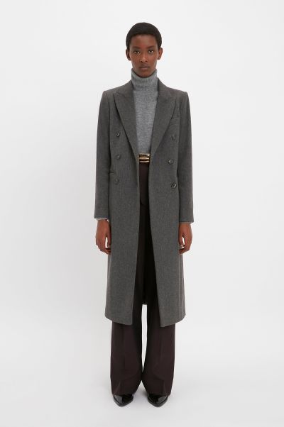Victoria Beckham Women Solid Tailored Slim Coat In Grey Melange Jackets & Coats