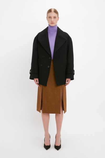 Reliable Women Oversized Pea Coat In Black Victoria Beckham Jackets & Coats