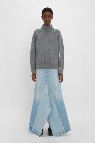 Oversized Polo Neck Jumper In Grey Melange Women Knitwear Victoria Beckham Revolutionize