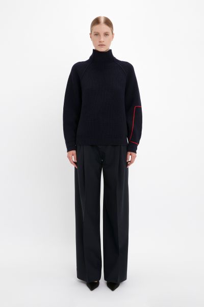 Victoria Beckham Knitwear Women Oversized Polo Neck Jumper In Navy Price Slash