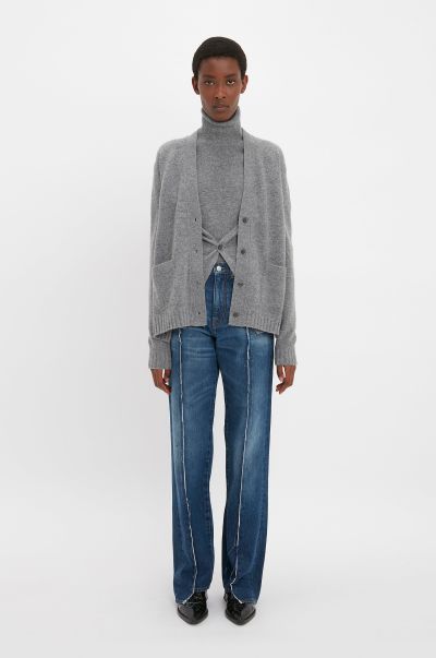 Knitwear Double Layer Cardigan In Grey Melange Online Victoria Beckham Women
