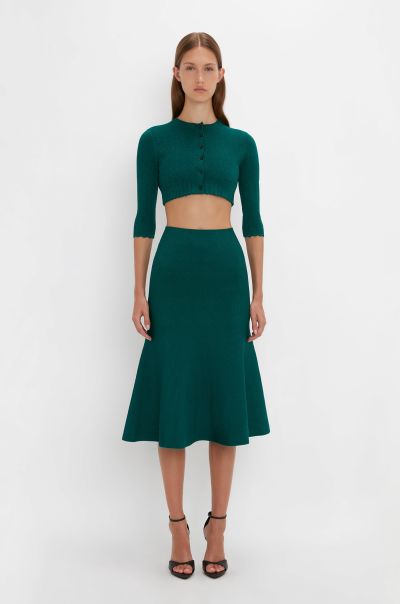 Victoria Beckham Vb Body Cropped Cardi In Lurex Green Women Knitwear Exceptional