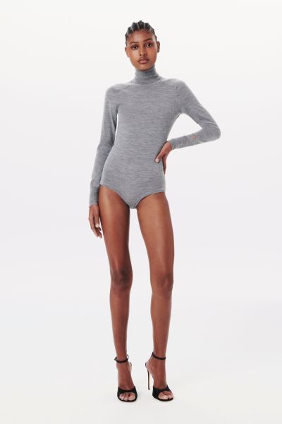 Women Victoria Beckham Knitwear Poloneck Bodysuit In Grey Marl Pioneering