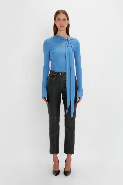 Contemporary Women Victoria Beckham Shirts & Tops Tie Detail Top In Oxford Blue