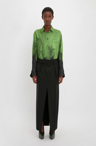 Contemporary Victoria Beckham Women Shirts & Tops Oversized Digital Feather Print Shirt In Black-Green