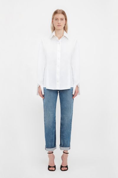 Pleat Detail Shirt In White Long-Lasting Women Victoria Beckham Shirts & Tops