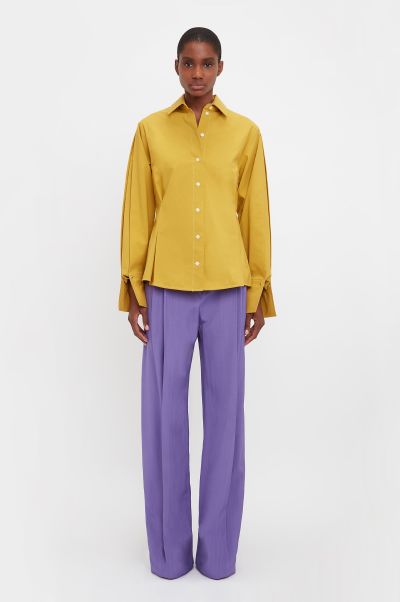 Comfortable Victoria Beckham Pleat Detail Shirt In Yellow Ochre Women Shirts & Tops