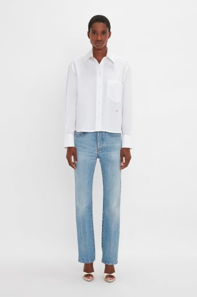 Victoria Beckham Cropped Long Sleeve Shirt In White Free Women Shirts & Tops