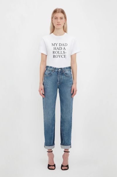 'My Dad Had A Rolls-Royce' Slogan T-Shirt In White Women Victoria Beckham New T-Shirts & Sweatshirts