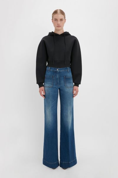 Stylish Women Victoria Beckham T-Shirts & Sweatshirts Cropped Neoprene Hoodie In Black