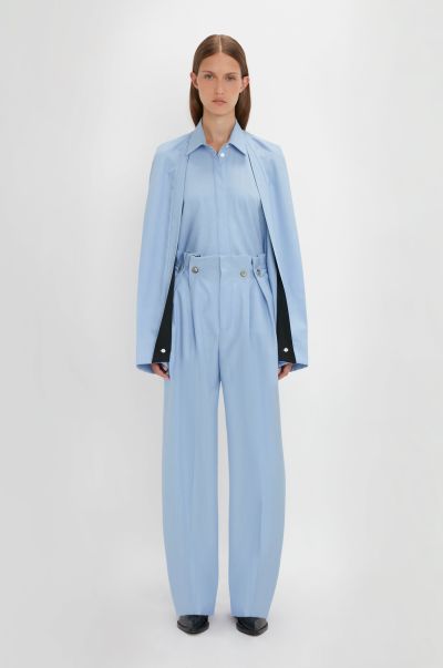 Cutting-Edge Gathered Waist Utility Trouser In Oxford Blue Trousers Women Victoria Beckham