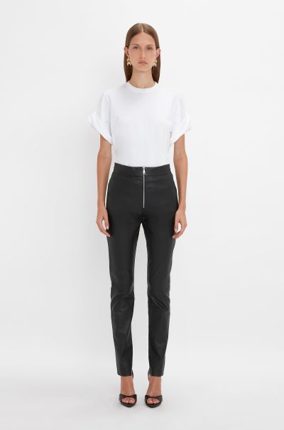 Flexible Trousers Women Victoria Beckham Slim Leather Trouser In Black