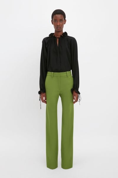 Women Victoria Beckham Trousers Tailored Straight Leg Trouser In Serpent Green Top-Notch