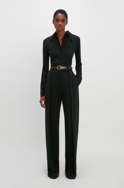 Trousers Women Victoria Beckham Exceptional Wide Leg Pleated Trouser In Black