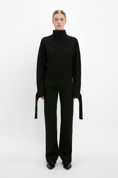 Women Cost-Effective Victoria Beckham Tailored Straight Leg Trouser In Black Trousers