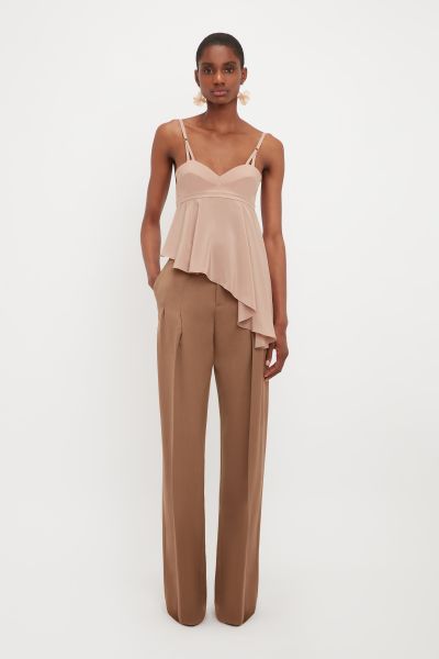 Women Nourishing Victoria Beckham Front Pleat Trouser In Fawn Trousers