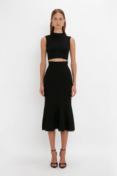 Skirts Women Victoria Beckham Luxury Vb Body Scallop Trim Flared Skirt In Black