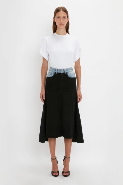 Skirts Patched Denim Skirt In Contrast Wash Victoria Beckham Women Easy