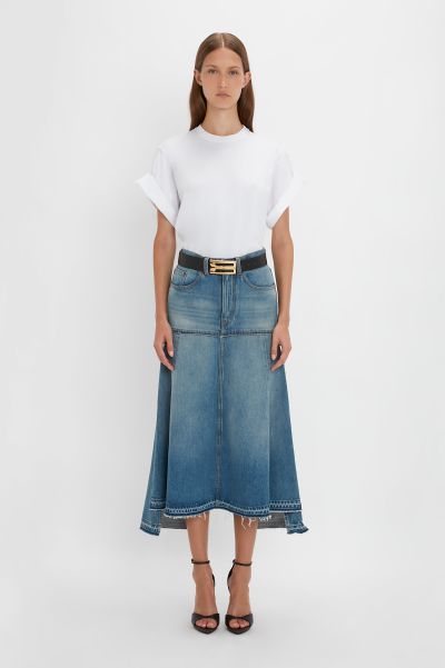 Women Skirts Massive Discount Victoria Beckham Patched Denim Skirt In Vintage Wash