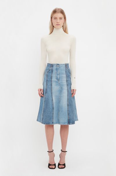 Long-Lasting Skirts Deconstructed Denim Midi Skirt In Vintage Wash Victoria Beckham Women
