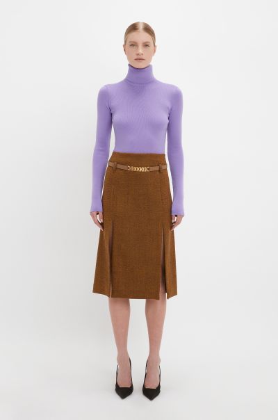 Skirts Women Low Cost Double Layer Split Skirt In Caramel Victoria Beckham