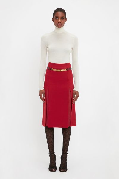 Women Skirts Double Layer Slit Skirt In Poppy Red Superior Victoria Beckham