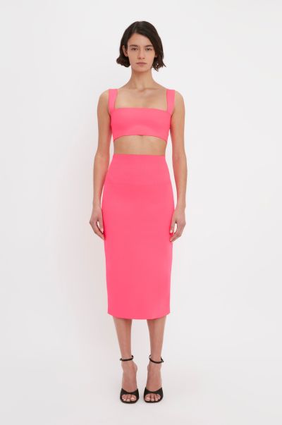 Victoria Beckham Vb Body Fitted Midi Skirt In Pink Deal Women Skirts