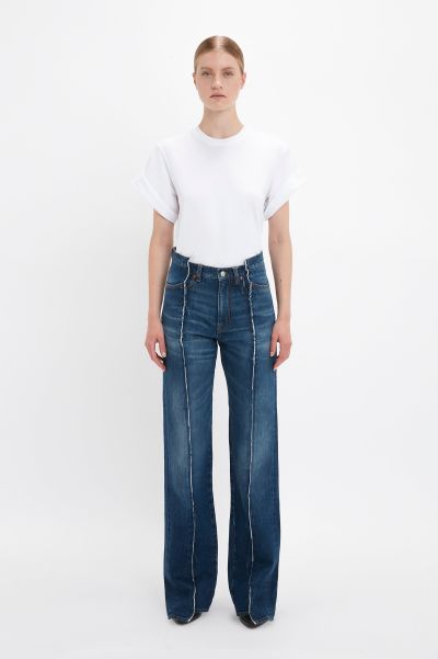 Victoria Beckham Streamlined Deconstructed Slim Jean In Dark Vintage Wash Denim Women