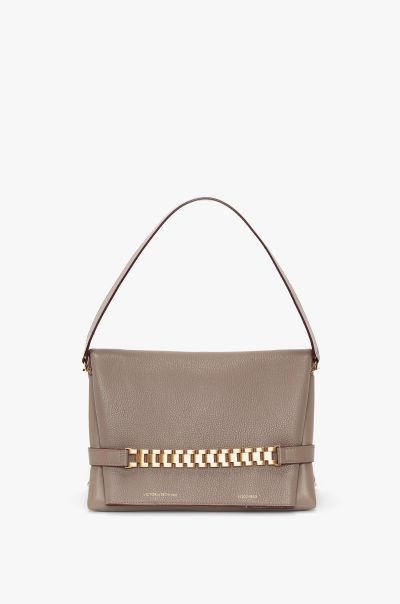 Specialized Women Victoria Beckham Chain Pouch With Strap In Taupe Grained Calf Tailoring