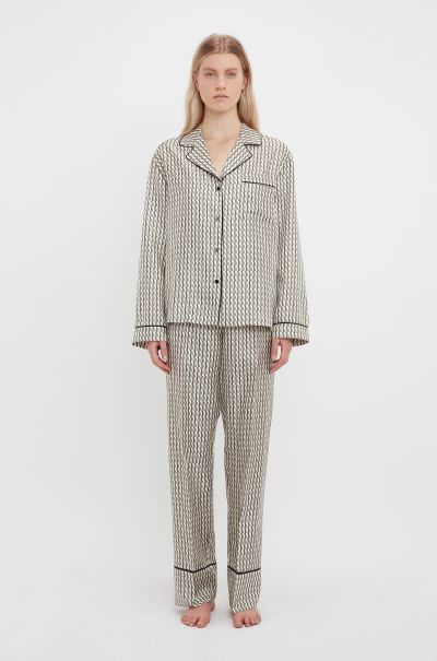 Pyjama Sleep Set In Vb House Monogram Jacquard Victoria Beckham Sleepwear Durable Women