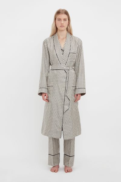 Pyjama Robe In Vb House Monogram Jacquard Women 2024 Victoria Beckham Sleepwear