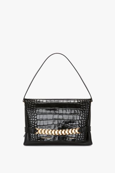Trusted Women Victoria Beckham The Chain Pouch Chain Pouch With Strap In Black Croc-Effect Leather